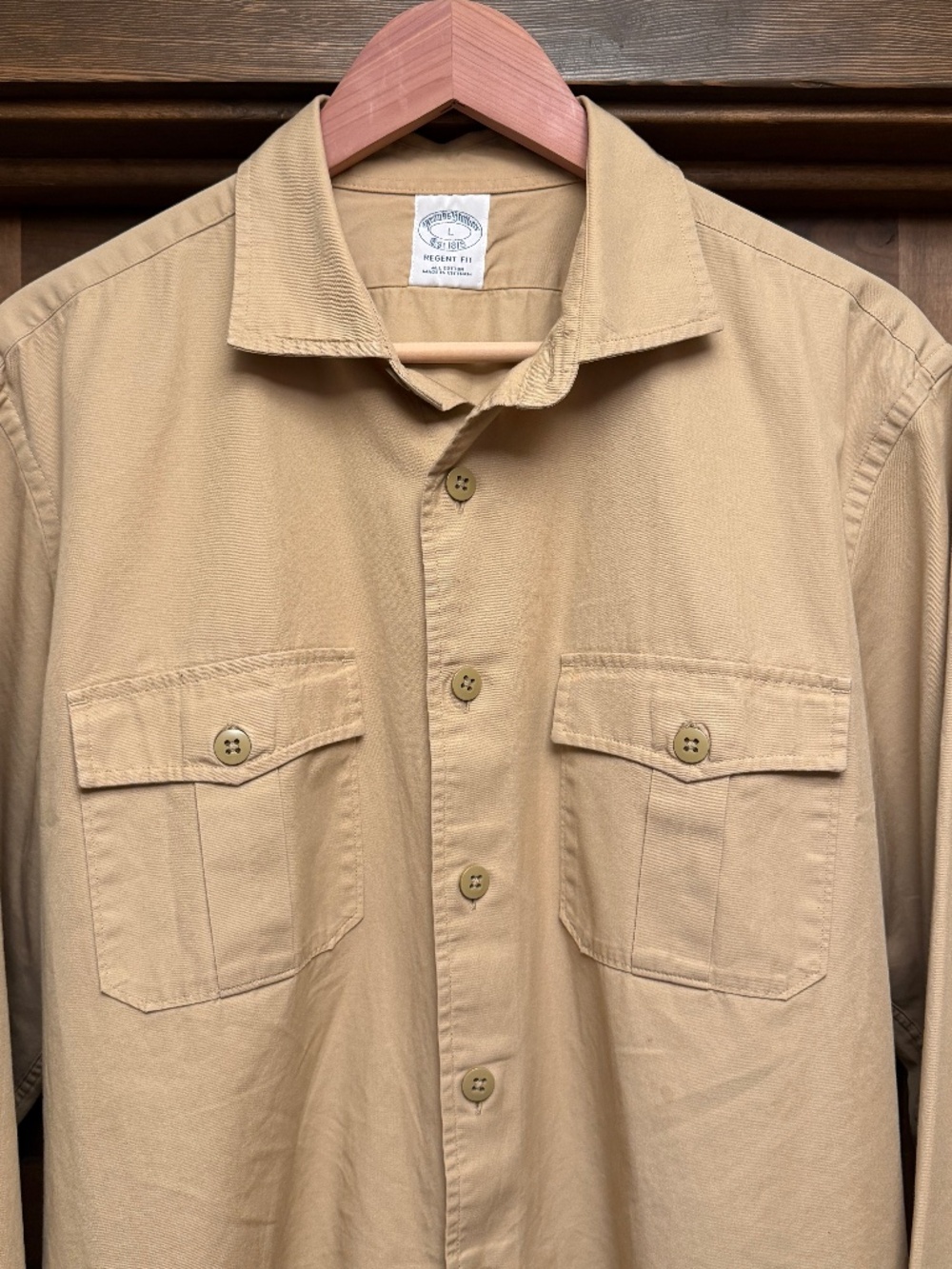Brooks Brothers 1818 Regent Fit Safari Utility Shirt Khaki Tan Large